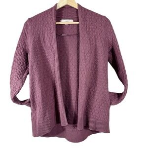 Loft Ann Taylor Women's Cardigan Pink Textured Wool‎ Cotton Pockets Open Size S
